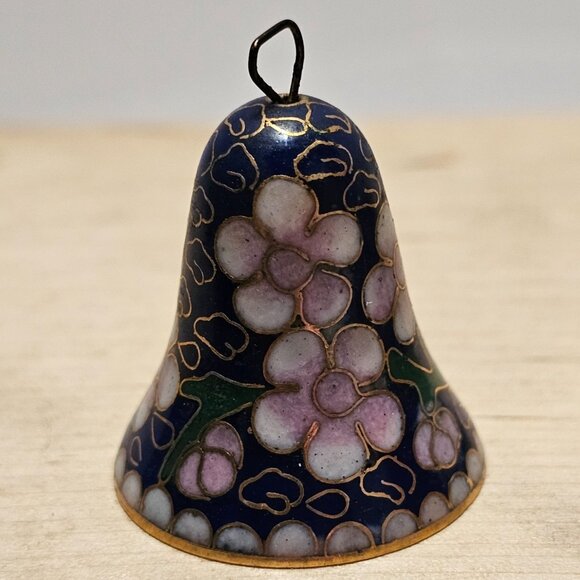 Miniature Cloisonné 1.25 inch Enamel Brass Bells Floral Motif Set of 3 Vintage - Picture 5 of 8
